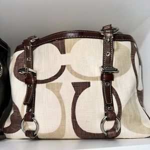 Coach linen bag cream brown